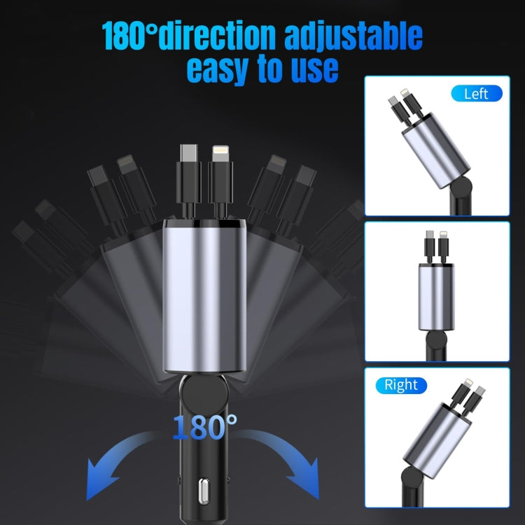 Caricabatteria rapido per auto con display digitale a doppia linea retrattile USB multifunzione 4 in 1 da 120 W