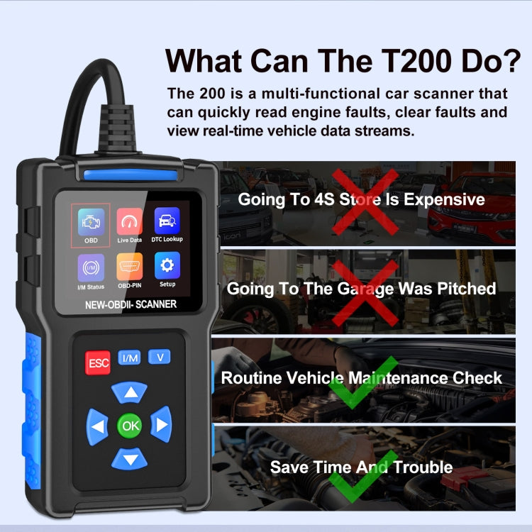 Tester motore OBD2 per strumento diagnostico guasti automobile ELM327, T200