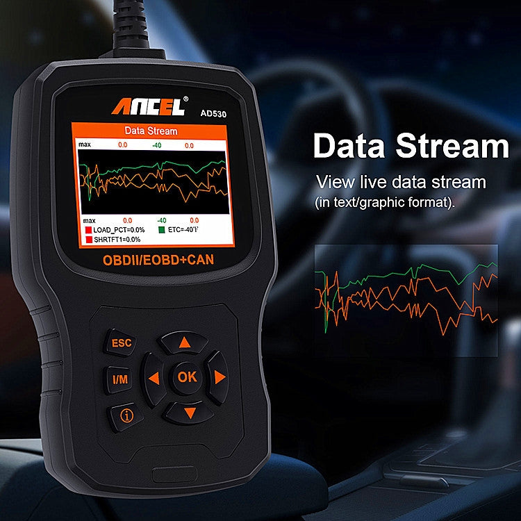 ANCEL AD530 Strumento di test della batteria per auto con schermo da 2,8 pollici OBD2 Tester per motore per auto, AD530