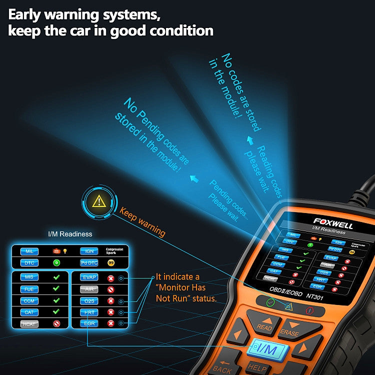 Strumento di diagnosi guasti auto FOXWELL NT301 OBD2 Strumento di lettura codici dati in tempo reale, FOXWELL NT301