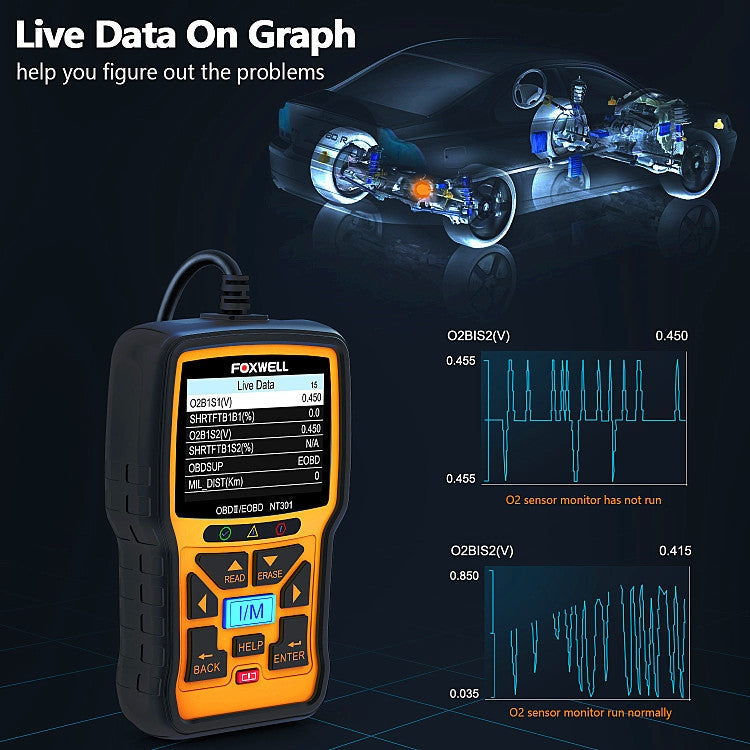 Strumento di diagnosi guasti auto FOXWELL NT301 OBD2 Strumento di lettura codici dati in tempo reale, FOXWELL NT301