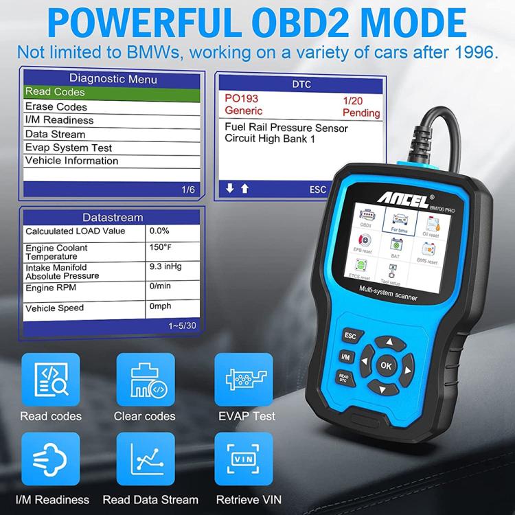 ANCEL BM700 per BMW Tester diagnostico OBDII completo del sistema Strumenti di riparazione e ripristino della manutenzione, BM700 Upgraded Version