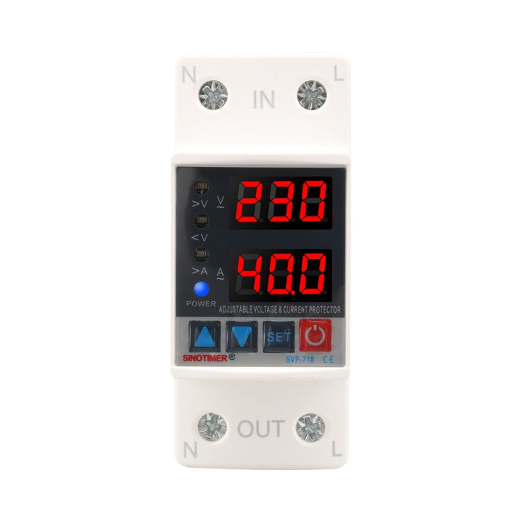 Protezione intelligente da sovratensione e sottotensione auto-ripristinante regolabile 220 V CA, SINOTIMER SVP-718 40A, SINOTIMER SVP-718 63A
