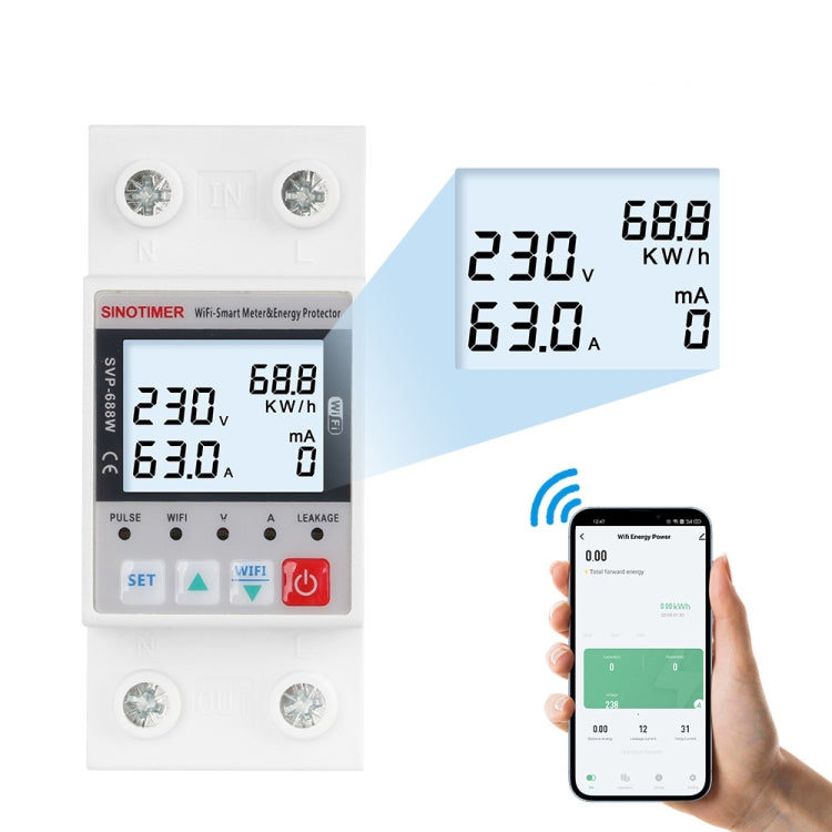 TUYA APP WiFi Smart Circuit Breaker Protezione da sovratensione, SINOTIMER SVP-688W-L, SINOTIMER SVP-688W