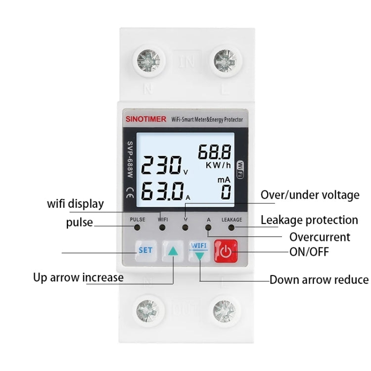 TUYA APP WiFi Smart Circuit Breaker Protezione da sovratensione, SINOTIMER SVP-688W-L, SINOTIMER SVP-688W