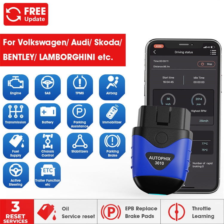Scanner diagnostico del sistema completo per auto Bluetooth AUTOPHIX 3610 per VW / AUDI / SKODA / SEAT, 3610