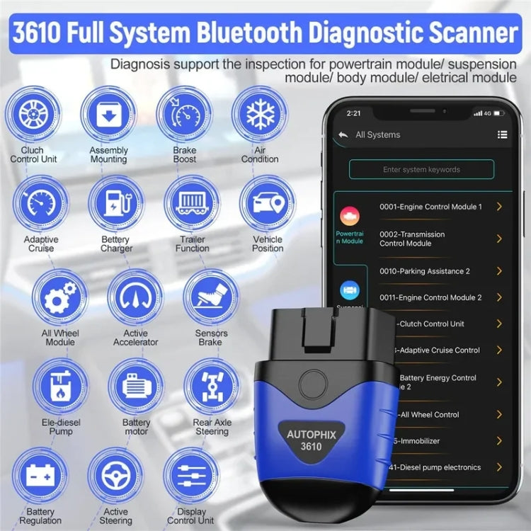 Scanner diagnostico del sistema completo per auto Bluetooth AUTOPHIX 3610 per VW / AUDI / SKODA / SEAT, 3610