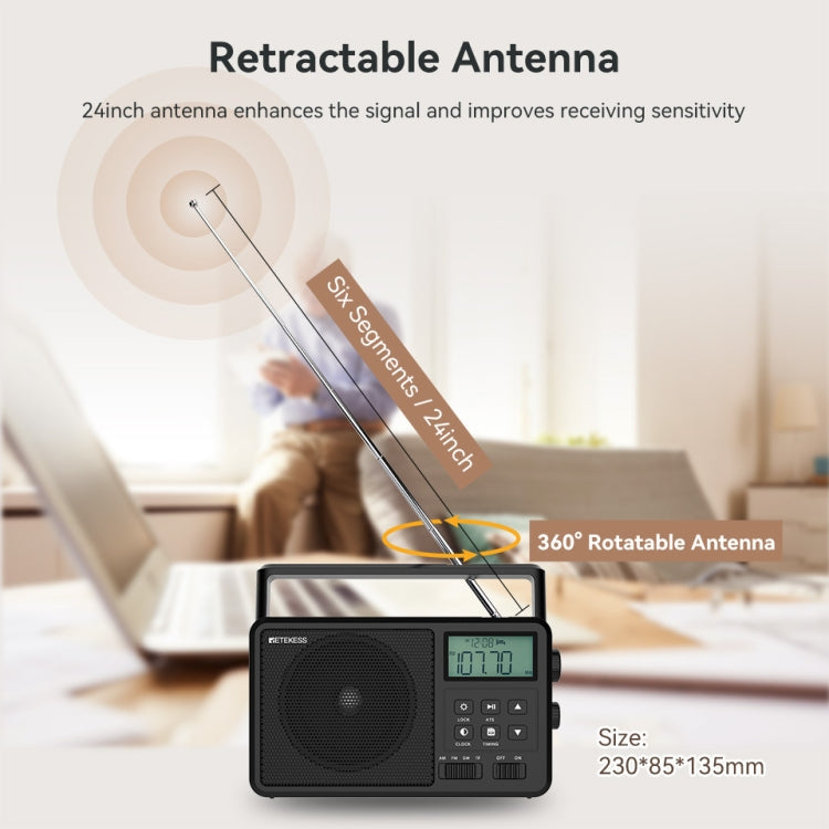 Retekess TR638 LCD Digital Display Full-Band Bluetooth FM Radio Supporto Antenna Esterna, TR638 (US Plug), TR638 (EU Plug)