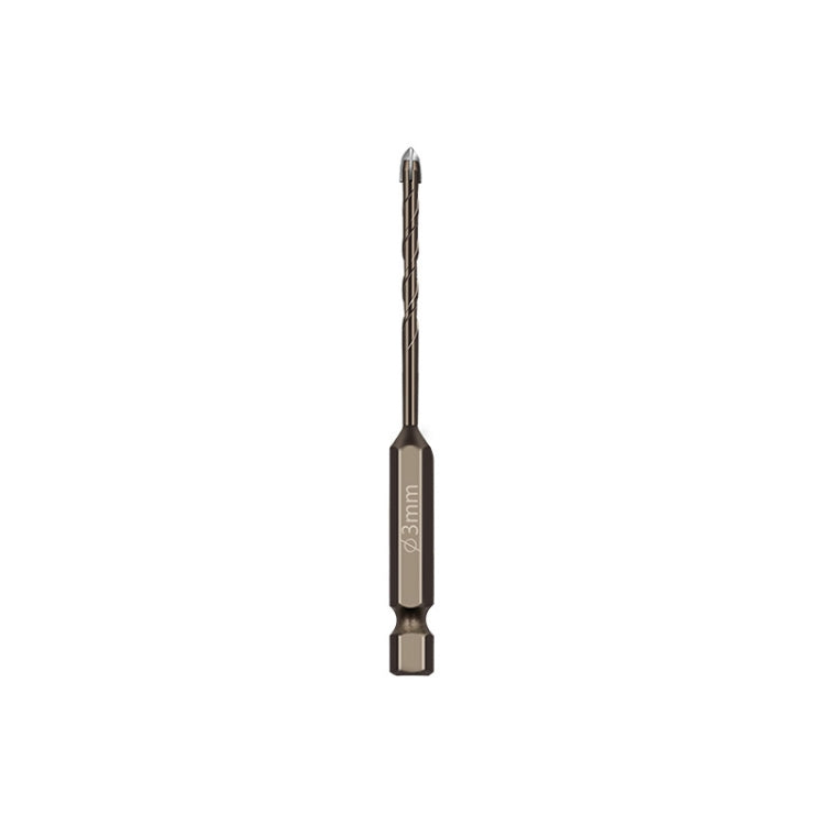 Punte da trapano in lega con gambo esagonale, flauto a spirale, piastrelle di vetro, driver a quattro bordi, 3mm, 4mm, 5mm, 6mm, 8mm, 10mm, 12mm
