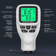 Misuratore di spessore del rivestimento HW300-MAX Misuratore di pellicola di vernice antiscivolo, White, Black