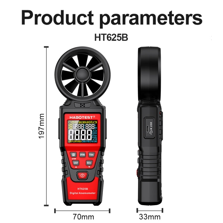 Anemometro digitale portatile HABOTEST HT625B con USB