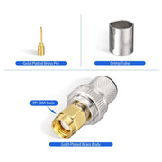 10 pz/confezione RP-SMA maschio crimpare connettore saldato per LMR-400 / Belden-9913 / RG8 / RG213 cavo coassiale, RP-SMA