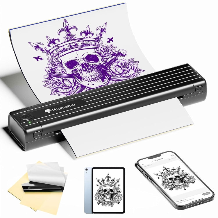 Stampante per stencil per tatuaggi wireless Phomemo TP83-BK con 10 fogli di carta transfer