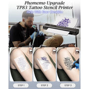 Stampante per stencil per tatuaggi wireless Phomemo TP83-BK con 10 fogli di carta transfer
