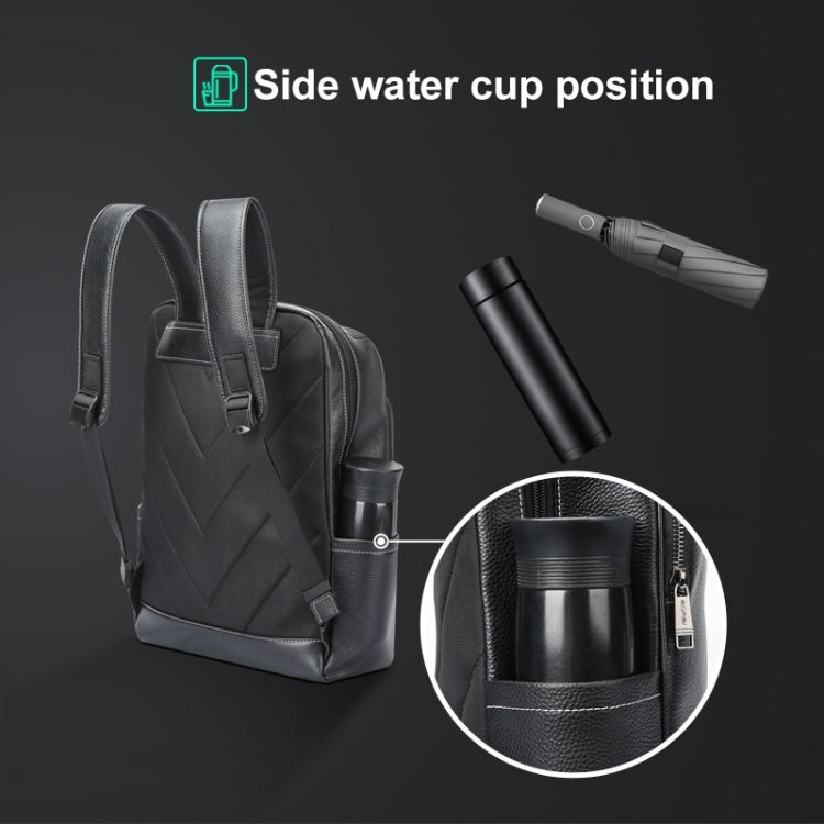 Bopai 61-121671A Zaino per laptop business casual di grande capacità in pelle bovina con strato superiore