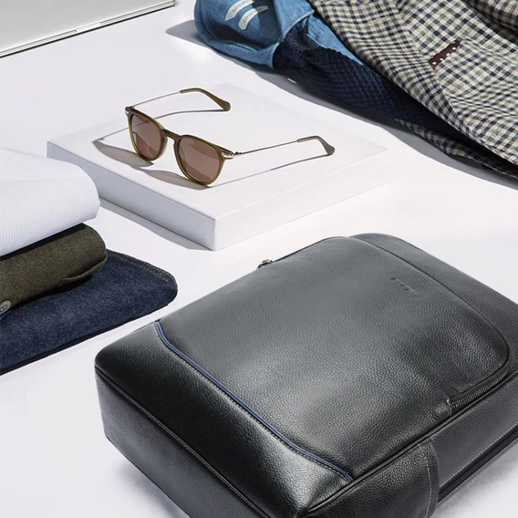 Bopai 61-121671A Zaino per laptop business casual di grande capacità in pelle bovina con strato superiore