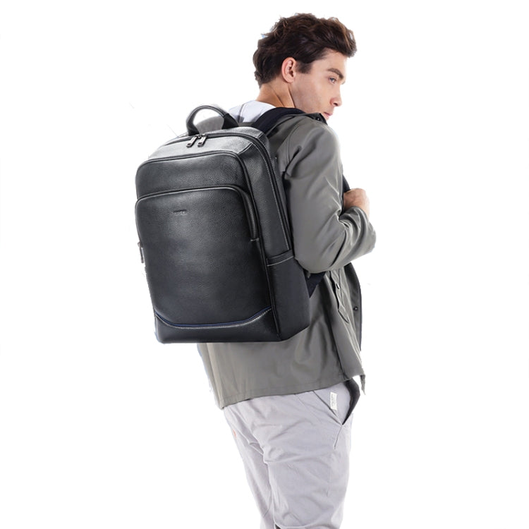 Bopai 61-121671A Zaino per laptop business casual di grande capacità in pelle bovina con strato superiore