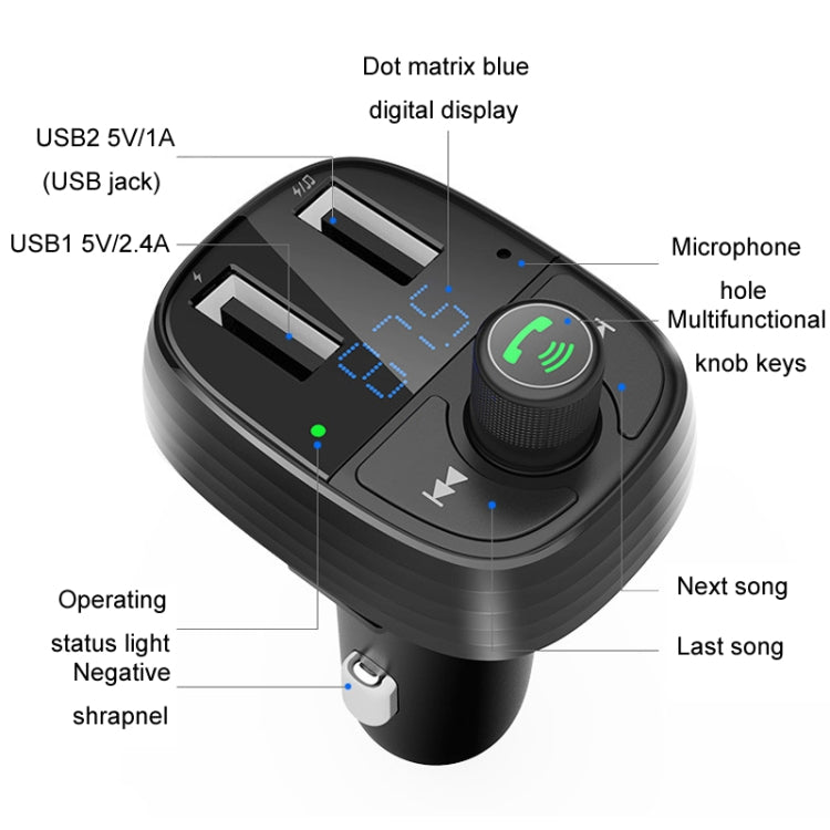 Ricevitore caricabatterie rapido Bluetooth per auto Caricabatterie automatico da uno a due accendisigari, S-10