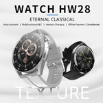 HW28 Smartwatch per chiamate Bluetooth con monitoraggio della salute impermeabile IP67 da 1,39 pollici con pagamento NFC