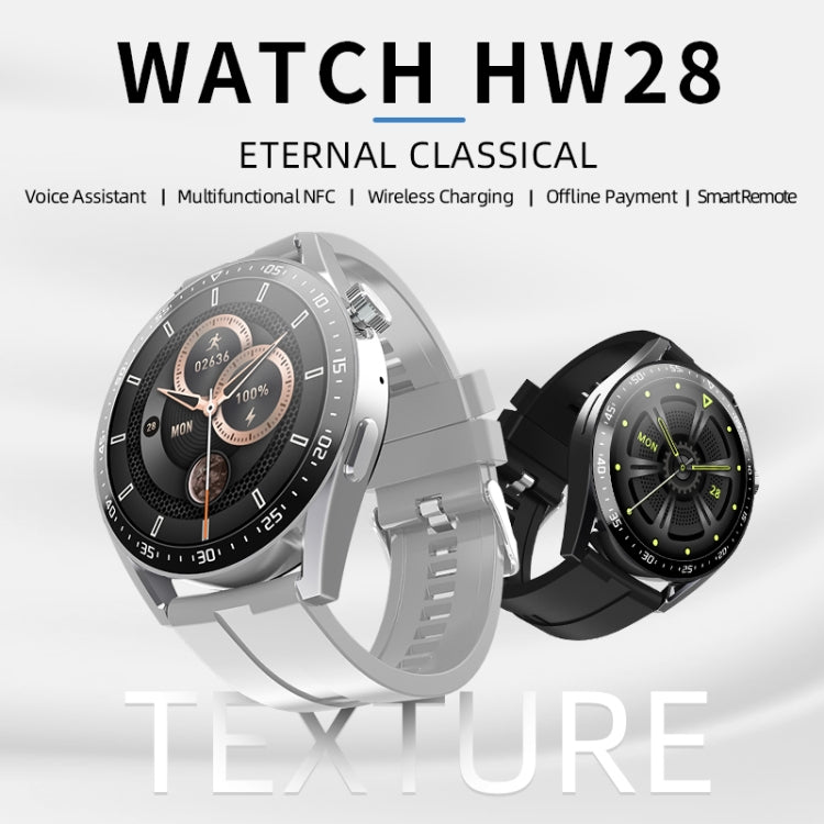 HW28 Smartwatch per chiamate Bluetooth con monitoraggio della salute impermeabile IP67 da 1,39 pollici con pagamento NFC
