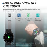 HW28 Smartwatch per chiamate Bluetooth con monitoraggio della salute impermeabile IP67 da 1,39 pollici con pagamento NFC