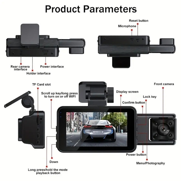WIFI 3 Lens 1080P Night Vision Videoregistratore di guida