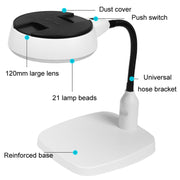 Lente d'ingrandimento per riparazione di lettura HD da tavolo con 21 luci a LED 10X, EU Plug, US Plug