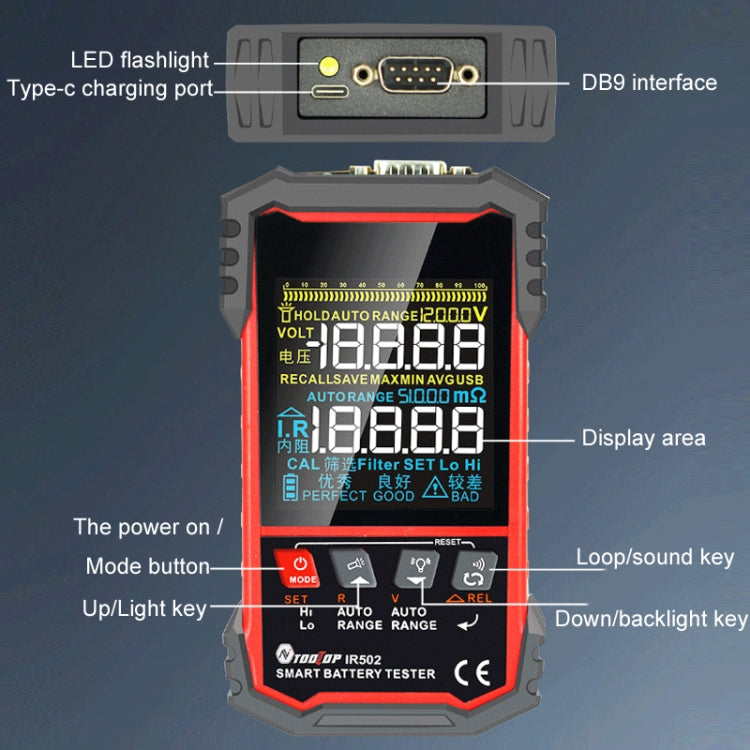 Tester di resistenza interna della batteria Tester per batterie alcaline al piombo e al litio, IR500, IR502