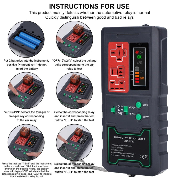 Tester relè per auto 12V/24V 4 pin 5 pin, CNBJ-722