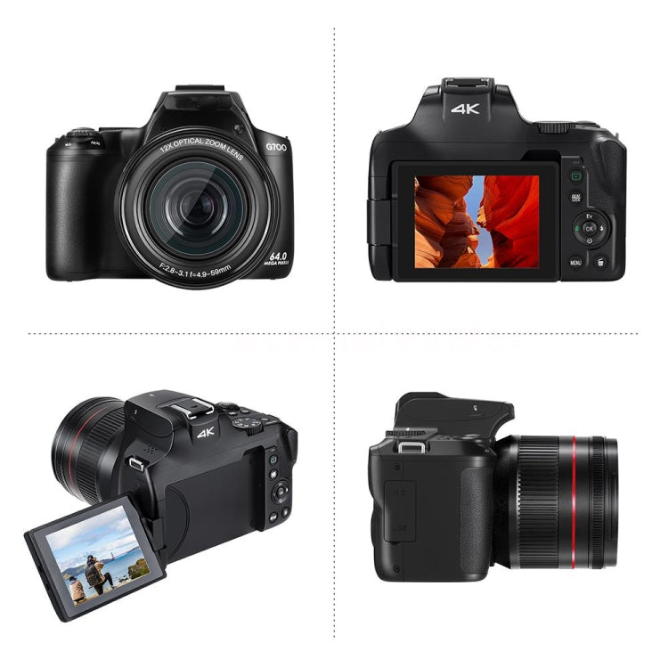 Videocamera digitale WiFi G700 4K / 64MP Schermo IPS da 3,0 pollici Zoom ottico 12X, G700