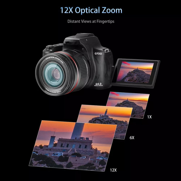Videocamera digitale WiFi G700 4K / 64MP Schermo IPS da 3,0 pollici Zoom ottico 12X, G700