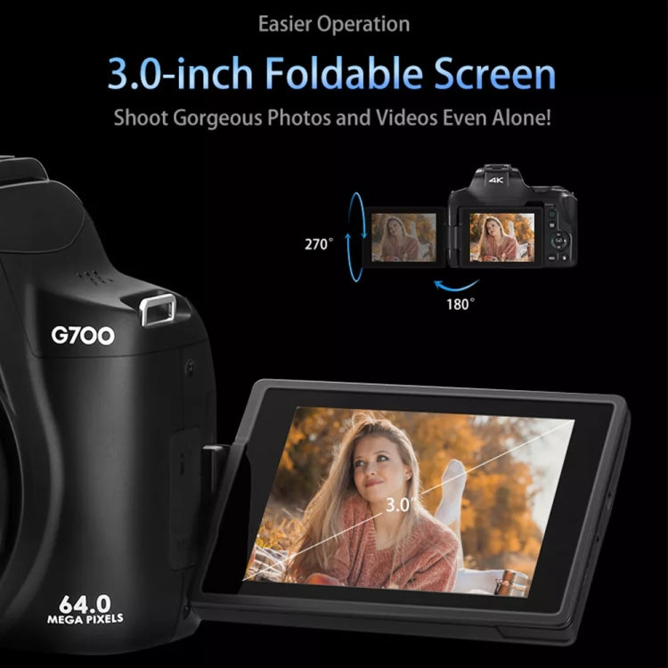 Videocamera digitale WiFi G700 4K / 64MP Schermo IPS da 3,0 pollici Zoom ottico 12X, G700
