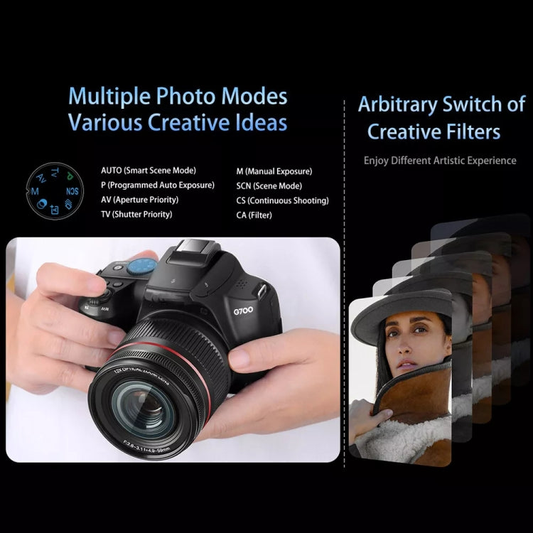 Videocamera digitale WiFi G700 4K / 64MP Schermo IPS da 3,0 pollici Zoom ottico 12X, G700