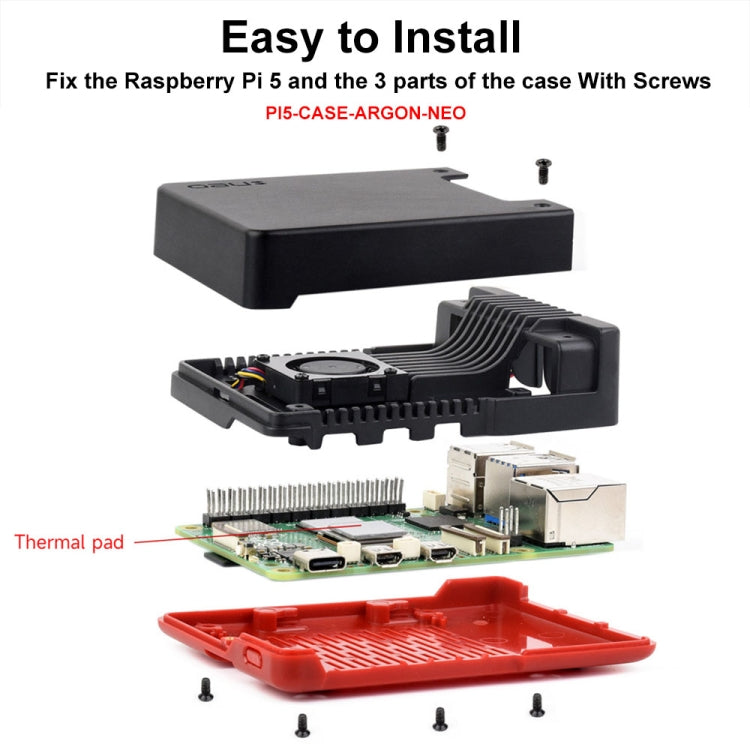 Waveshare 26587 per Raspberry Pi 5 Argon Neo Custodia in lega di alluminio, Standard, M.2 Upgraded