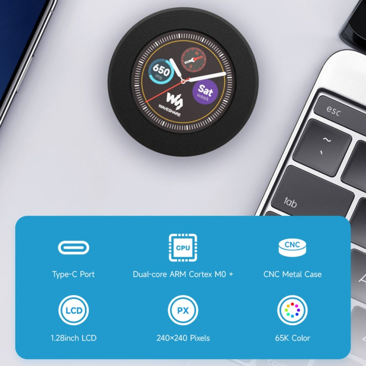 Waveshare 26369 Schermo LCD rotondo da 1,28 pollici Scheda MCU RP2040, without Touch, with Touch