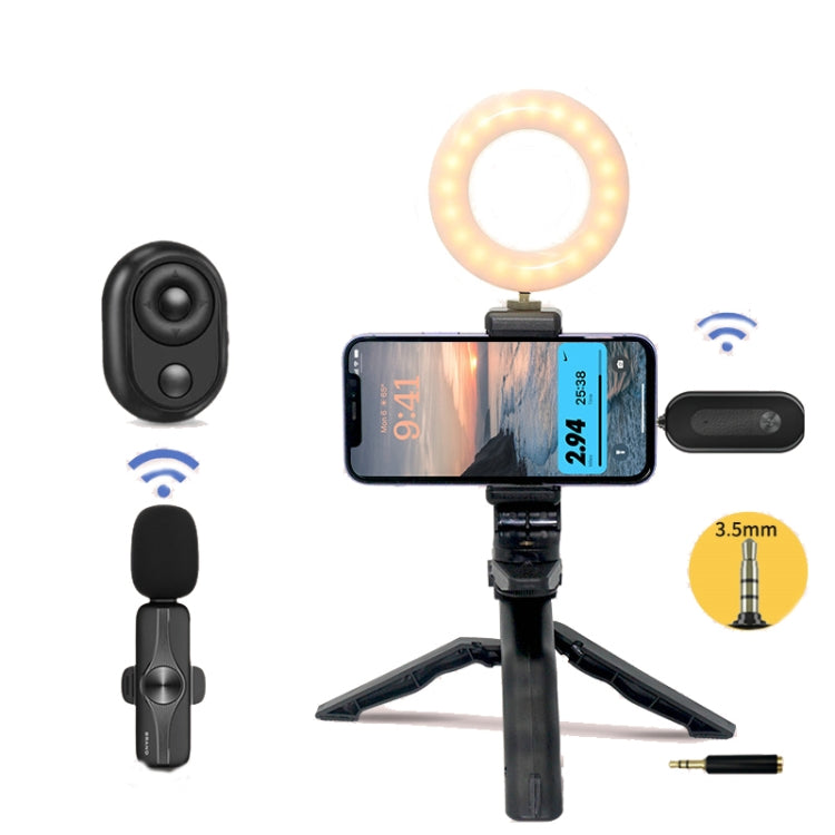 Ricevitore da 3,5 mm Microfono Lavalier wireless Set treppiede con luce di riempimento da 9 pollici per fotografia dal vivo, Single Mic, Double Mic