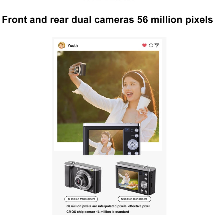 DC305X 5K/30FPS 2,8 pollici HD ripresa 5X zoom ottico fotocamera digitale anti-vibrazione, Black EU Plug, Black US Plug, Black UK Plug, White EU Plug, White US Plug, White UK Plug