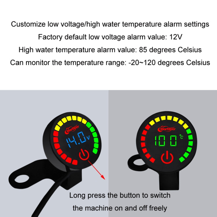 Misuratore di potenza intelligente con allarme a doppio display per moto Morfayer, Voltmeter, Water Temperature Meter, Voltmeter+Water Temperature Meter
