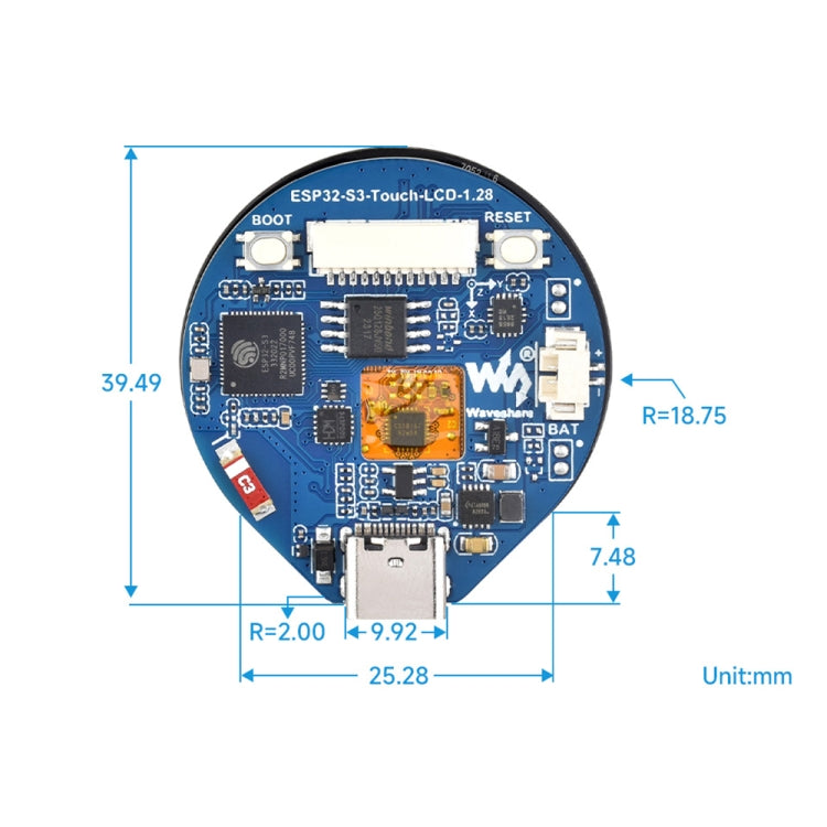 Waveshare 25098 ESP32-S3 Scheda di sviluppo LCD touch rotondo da 1,28 pollici, ESP32-S3