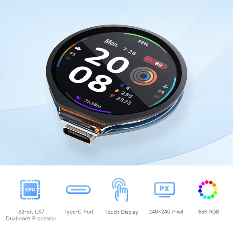 Waveshare 25098 ESP32-S3 Scheda di sviluppo LCD touch rotondo da 1,28 pollici, ESP32-S3