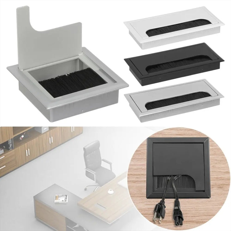 Copriforo per cavi rettangolare da tavolo in ABS con porta di uscita con spazzola Organizzatore per cavi da scrivania per PC, 80x80mm Black, 80x80mm Silver, 80x160mm Black, 80x160mm Silver, 80x160mm White, 100x200mm Silver
