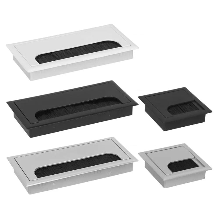 Copriforo per cavi rettangolare da tavolo in ABS con porta di uscita con spazzola Organizzatore per cavi da scrivania per PC, 80x80mm Black, 80x80mm Silver, 80x160mm Black, 80x160mm Silver, 80x160mm White, 100x200mm Silver