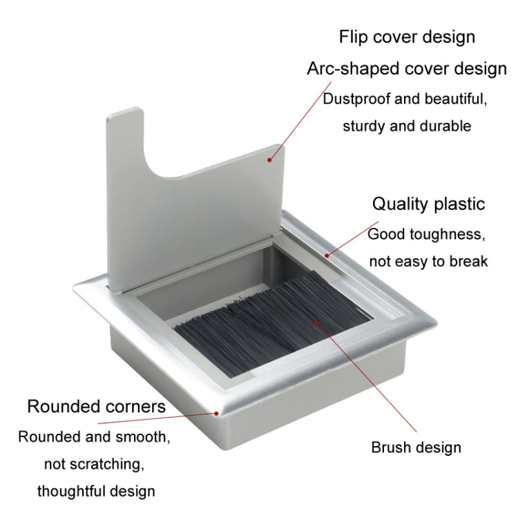 Copriforo per cavi rettangolare da tavolo in ABS con porta di uscita con spazzola Organizzatore per cavi da scrivania per PC, 80x80mm Black, 80x80mm Silver, 80x160mm Black, 80x160mm Silver, 80x160mm White, 100x200mm Silver