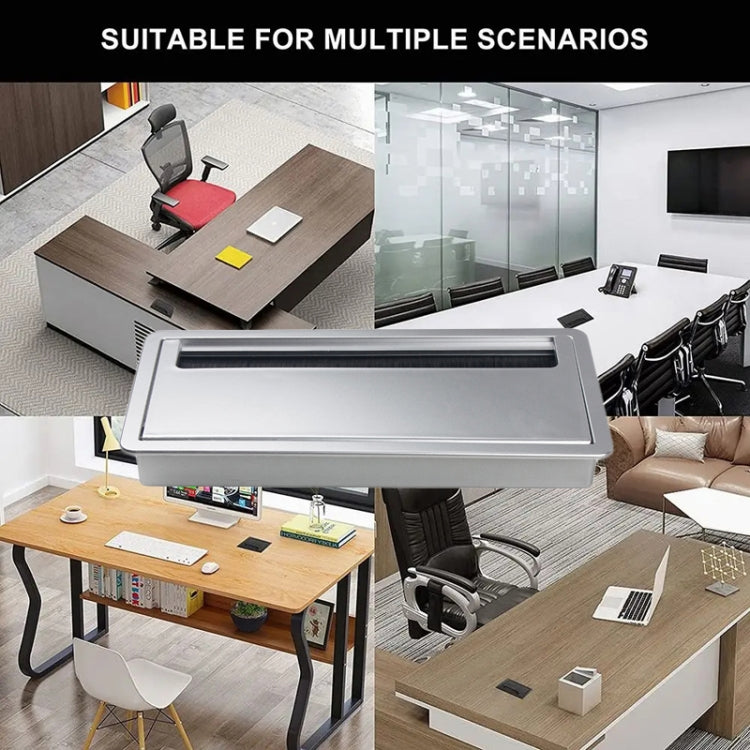 Copriforo per cavi rettangolare da tavolo in ABS con porta di uscita con spazzola Organizzatore per cavi da scrivania per PC, 80x80mm Black, 80x80mm Silver, 80x160mm Black, 80x160mm Silver, 80x160mm White, 100x200mm Silver
