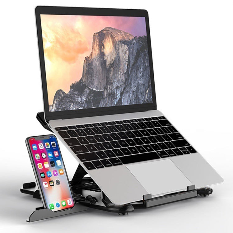 Supporto di raffreddamento pieghevole e sollevabile per laptop ICE COOREL E5 con supporto per telefono cellulare, Black, White, Black with Rotating, White with Rotating