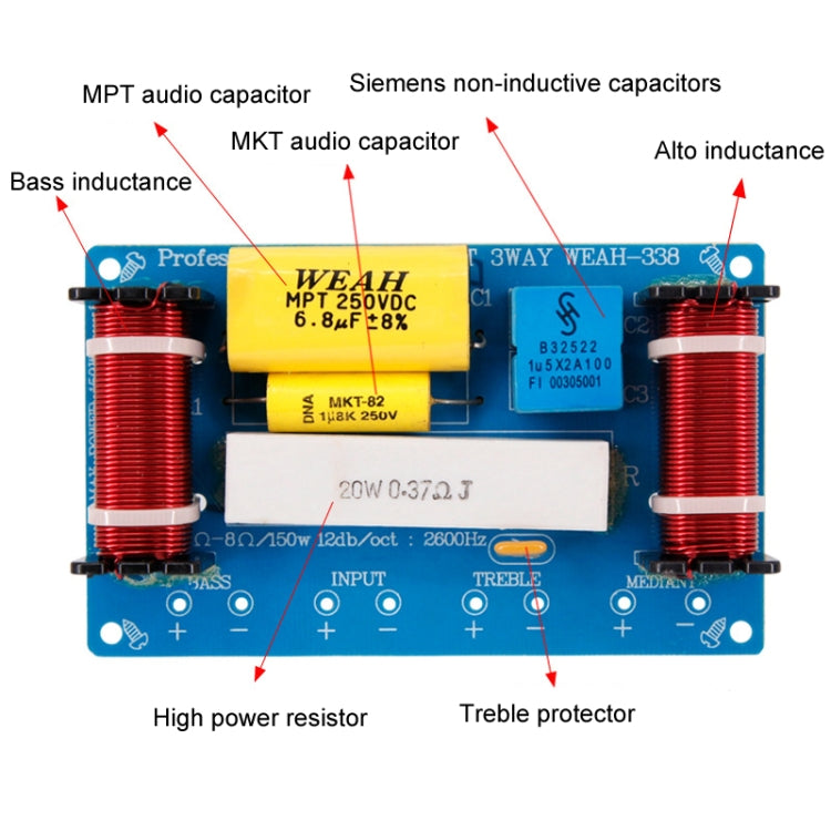 WEAH-338 Crossover audio a 3 vie per altoparlanti Hi-Fi, medio e basso, divisore di conversione, WEAH-338