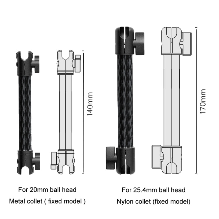 Supporto per telefono per auto con braccio di estensione, regolazione girevole a doppio snodo, staffa in fibra di carbonio, asta di collegamento, 140mm For 20mm Ball Head, 170mm For 25.4mm Ball Head