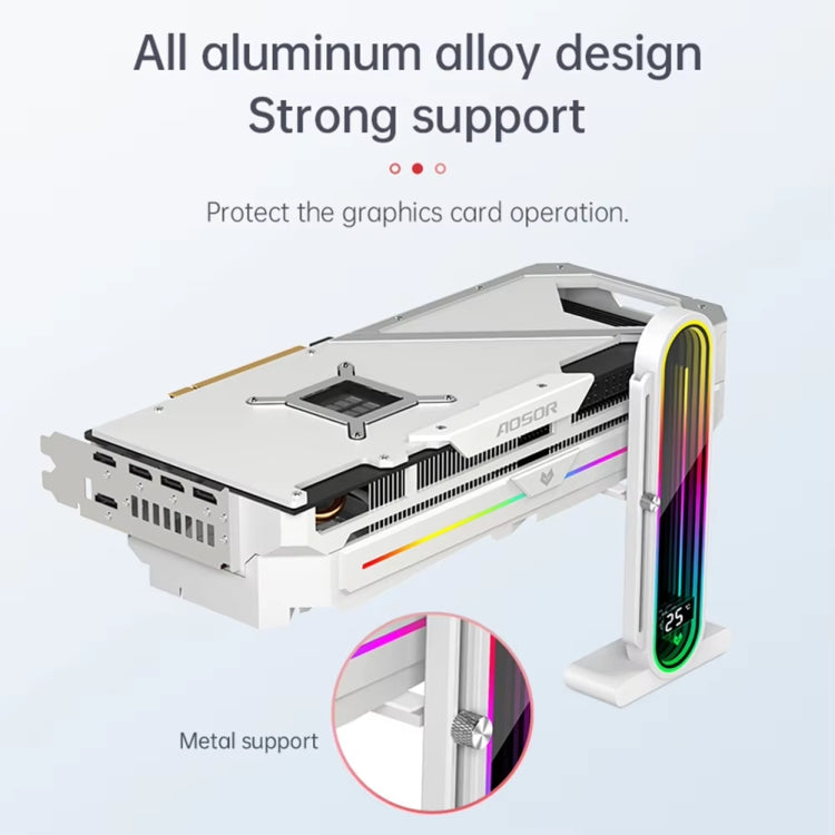 Supporto per scheda grafica con lente regolabile verticale ARGB per computer COOLMOON GH3, Temperature Display Upgrade White, Temperature Display Upgrade Black, Black, White