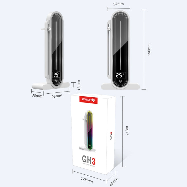 Supporto per scheda grafica con lente regolabile verticale ARGB per computer COOLMOON GH3, Temperature Display Upgrade White, Temperature Display Upgrade Black, Black, White