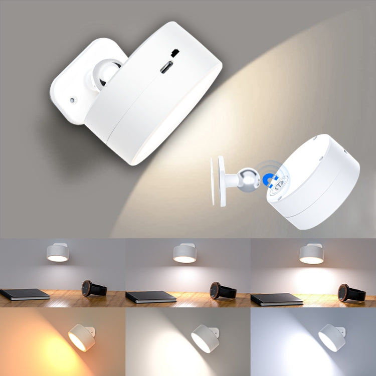 Lampada girevole a LED a 360 gradi, faretto magnetico per armadietto, luce notturna per atmosfera, White, Black